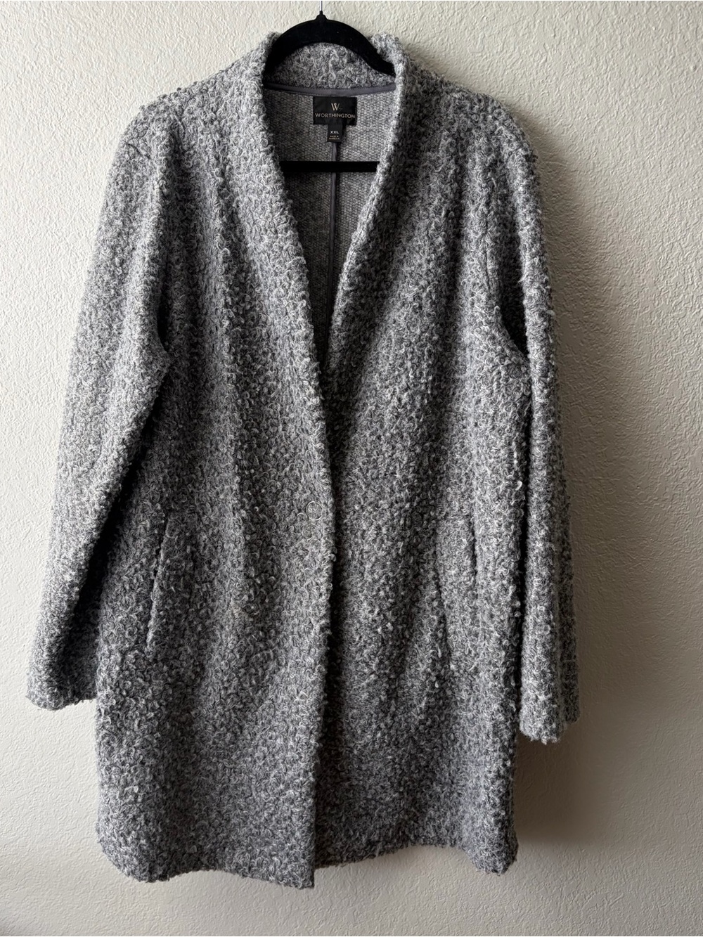 Worthington woman’s winter light Gray Bouclé one button Cardigan Coat size XXL